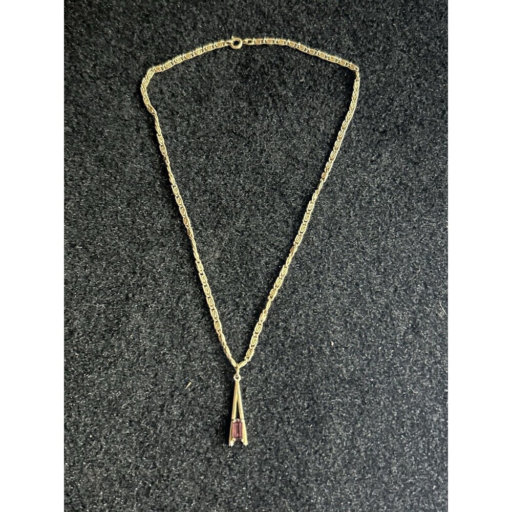 VTG Avon Initial A Charm Necklace 15" Chain Gold Tone Purple Crystal J3